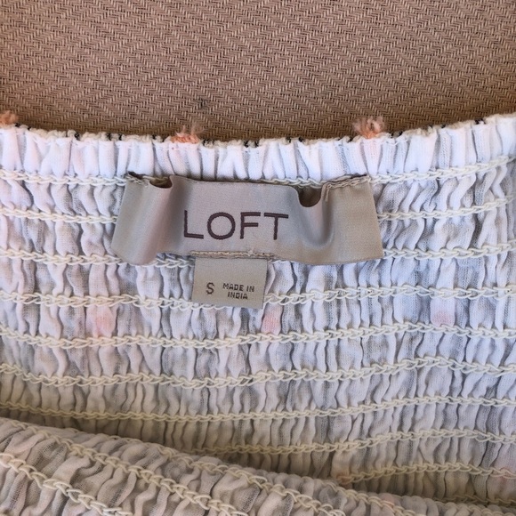 Loft Cotton Blend Clip Stripe Smocked Ruffle Pockets Lined Breeze Midi Dress S - Picture 8 of 16